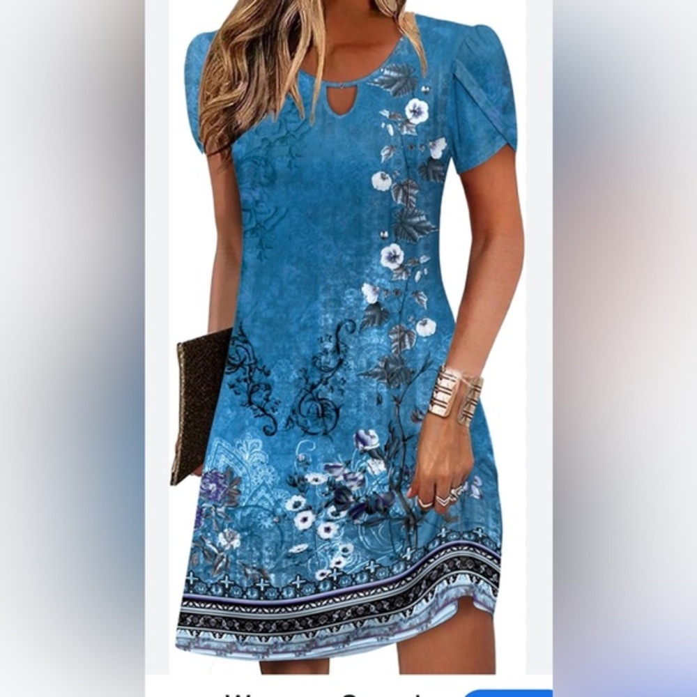 HOTOUCH Women's Casual Dress With Pockets Summer Beach Floral Short Sleeve S